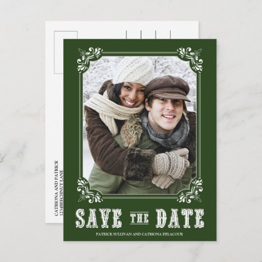 Groen Lijst Foto Opslaan van de Datum Briefkaart (Voorkant / Achterkant)