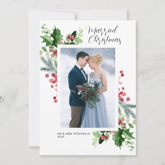 Groen lijst vakantie bruiloft aankondiging (Voorkant)