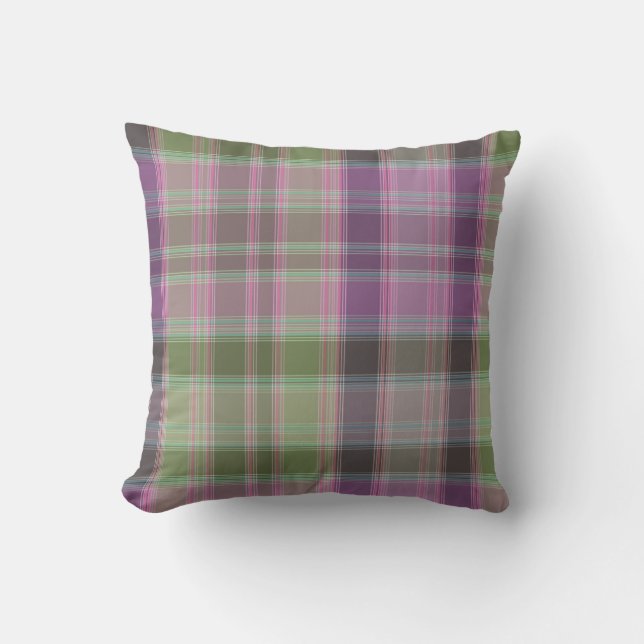 Groen, lila klassiek tartan kussen (Voorkant)