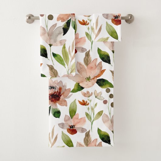 Groen lillypad Floral Dusty Blush Pattern Bad Handdoek (Insitu)