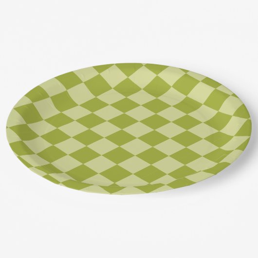 Groen + Limoen geruite Party Paper Borden Papieren Bordje (Gekanteld)