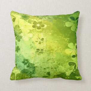 Groen limoen grijs  bloempatroon kussen