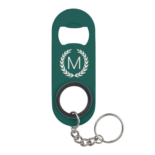  groen & Linen White Laurel Wreath Monogram Mini Flessenopener (Achterkant)