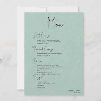 Groen linnen Eenvoudig zwart Script Welkomstmenu Kaart