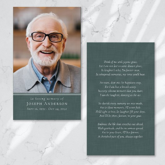 Groen Linnen Foto Begrafenisgebed Kaart