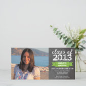 Groen lint banner schoolbord foto afstuderen aankondiging (Staand voorkant)