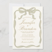 Groen lint Elegant Handgetekende Bruiloft Kaart (Voorkant)
