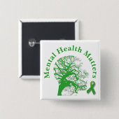 Groen lint- en geestelijke-gezondheidsbewustzijn vierkante button 5,1 cm (Voorkant /achterkant)