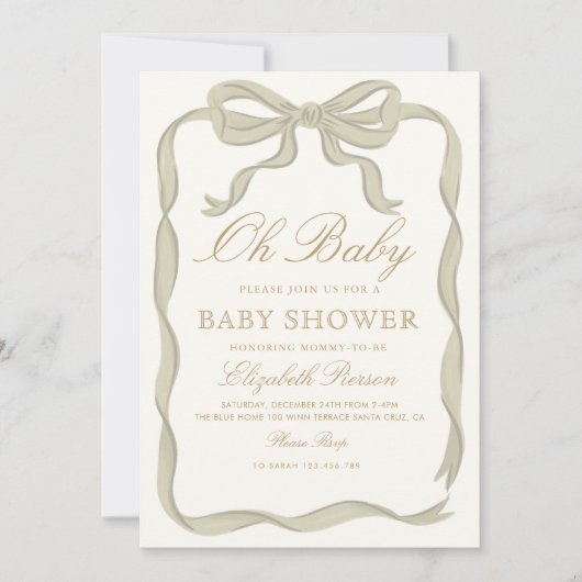 Groen lint Genderneutraal Baby shower Kaart (Voorkant)