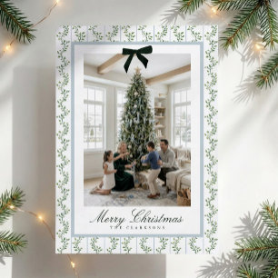 Groen lint kerst fotokaart met grandmillennial sti feestdagenkaart