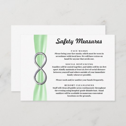 Groen Lint Zilver Infinity Veiligheidsmaatregelen Informatiekaartje (Voorkant / Achterkant)