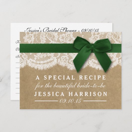 Groen lintje op Vrijgezellenfeest Kraft & Lace Uitnodiging Briefkaart (Voorkant / Achterkant)