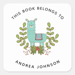 Groen Llama Cute Funny Animal Kind Bookplaat Vierkante Sticker