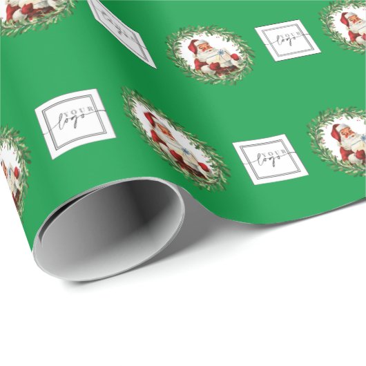 Groen Logo Kerstman Cadeaus Patroon Bedrijf Cadeaupapier (Rol Hoek)