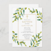 Groen Loof Doop Doopfeest Uitnodiging Briefkaart (Voorkant / Achterkant)