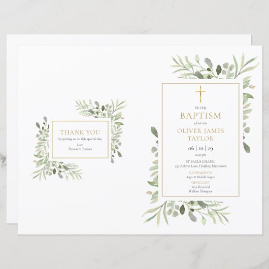 Groen Loof Doop Uitnodigingsprogramma (Voorkant / Achterkant)