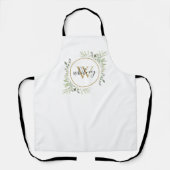 Groen Loof Goud Monogram Elegant Schrift Schort (Voorkant)