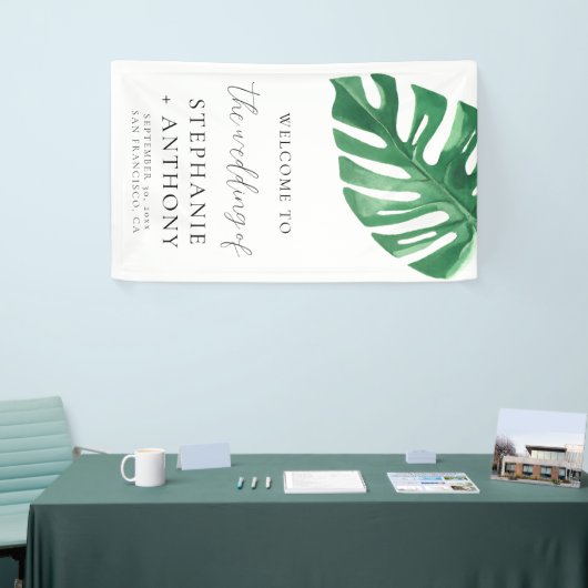 Groen Loof Tropisch Monstera Bladeren Zomer Bruilo Spandoek (Beurs)