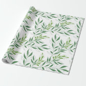 Groen Loofpatroon Elegant Groen en Wit Cadeaupapier (Uitgerold)
