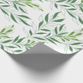 Groen Loofpatroon Elegant Groen en Wit Cadeaupapier (Hoek)