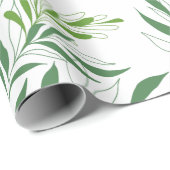 Groen Loofpatroon Elegant Groen en Wit Cadeaupapier (Rol Hoek)