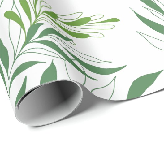 Groen Loofpatroon Elegant Groen en Wit Cadeaupapier (Rol Hoek)
