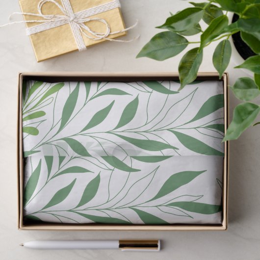 Groen Loofpatroon Elegant Groen en Wit Tissuepapier (Geschenk)