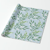 Groen Loofpatroon Elegant Groen Lichtblauw Cadeaupapier (Uitgerold)