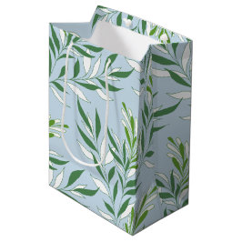 Groen Loofpatroon Elegant Groen Lichtblauw Medium Cadeauzakje