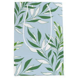 Groen Loofpatroon Elegant Groen Lichtblauw Medium Cadeauzakje