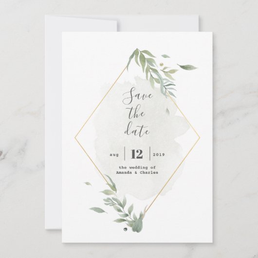 Groen Loofwerk & Gouden Lijst Save The Date (Voorkant)