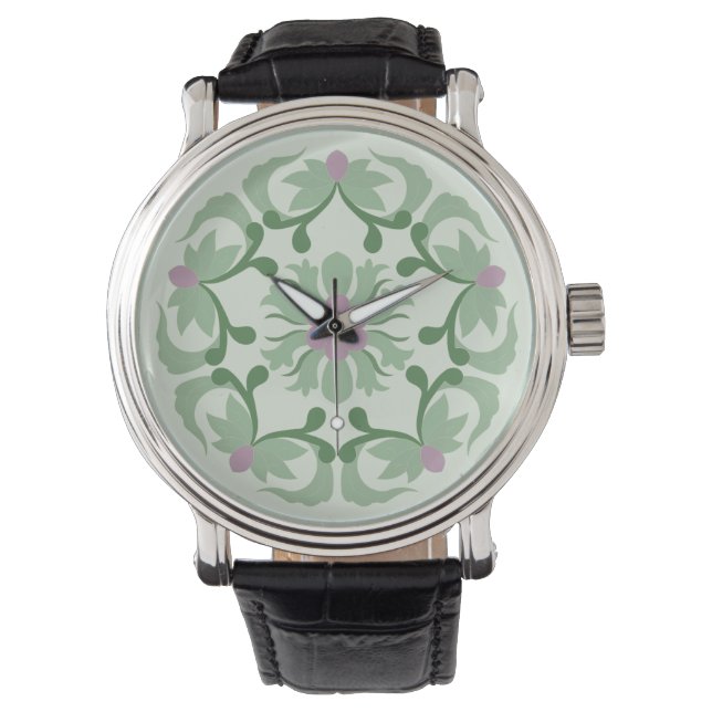  groen lotuspatroon horloge (Voorkant)