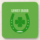 Groen Lucky Hoefijzer met 4 bladshamrock Drankjes Onderzetter (Voorkant)