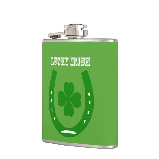 Groen Lucky Hoefijzer met 4 bladshamrock Heupfles (Links)