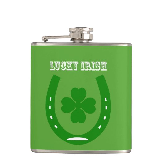 Groen Lucky Hoefijzer met 4 bladshamrock Heupfles (Voorkant)