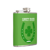 Groen Lucky Hoefijzer met 4 bladshamrock Heupfles (Rechts)