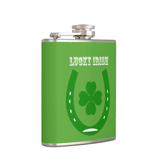 Groen Lucky Hoefijzer met 4 bladshamrock Heupfles (Rechts)