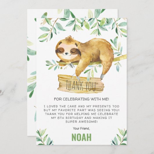 groen luiaard sleepover sluimer pyjama verjaardag bedankkaart (Voorkant / Achterkant)