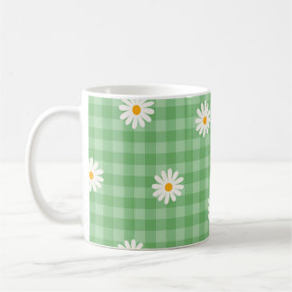 Groen Madeliefje Geruit Gingham Geruit Bloem Motie Koffiemok