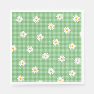 Groen Madeliefje Geruit Gingham Geruit Bloem Motie Servet