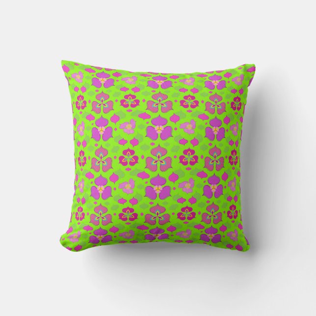 Groen & Magenta Ogee Patroon Worp Kussen  (Voorkant)