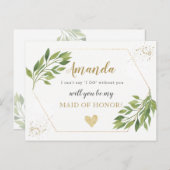 Groen Maid of Honor of BRUIDSMEISJE voorstel Uitnodiging Briefkaart (Voorkant / Achterkant)