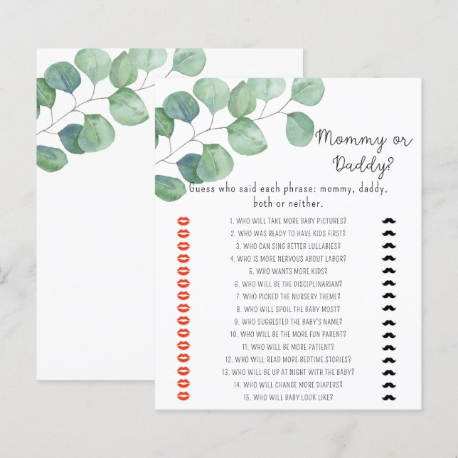 Groen - mama of papa baby shower spel (Voorkant / Achterkant)