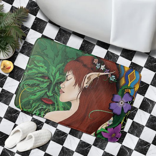 Groen Man Elf Fantasy Floral Badmat