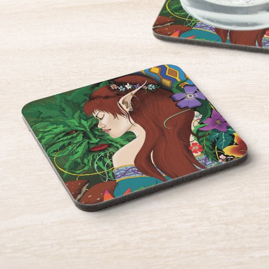 Groen Man Elf Fantasy Floral Bier Onderzetter (Linkerzijde)