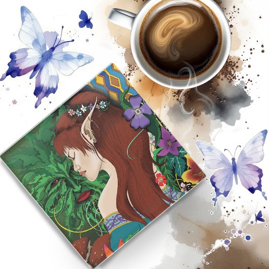 Groen Man Elf Fantasy Floral Glazen Onderzetter