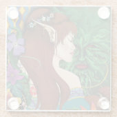 Groen Man Elf Fantasy Floral Glazen Onderzetter (Achterkant)