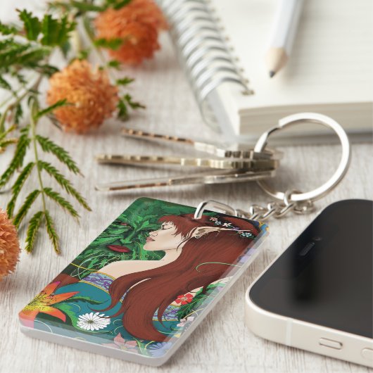 Groen Man Elf Fantasy Floral Sleutelhanger (Voorkant Rechts)