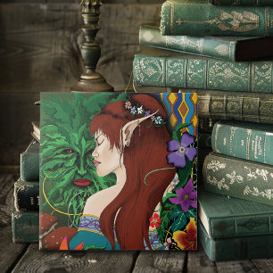 Groen Man Elf Fantasy Floral Tegeltje