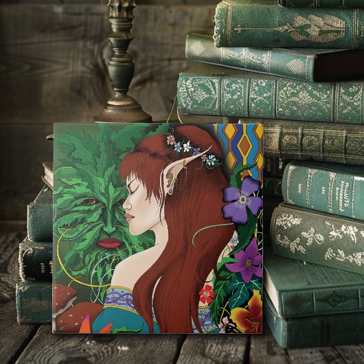 Groen Man Elf Fantasy Floral Tegeltje